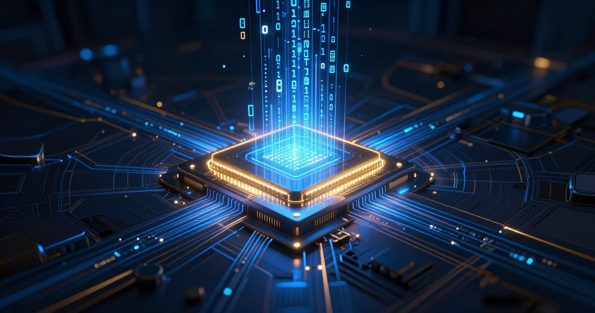 Abstract digital illustration of AI computing infrastructure with data streams converging, symbolizing the global AI competition between DeepSeek and US frontier models