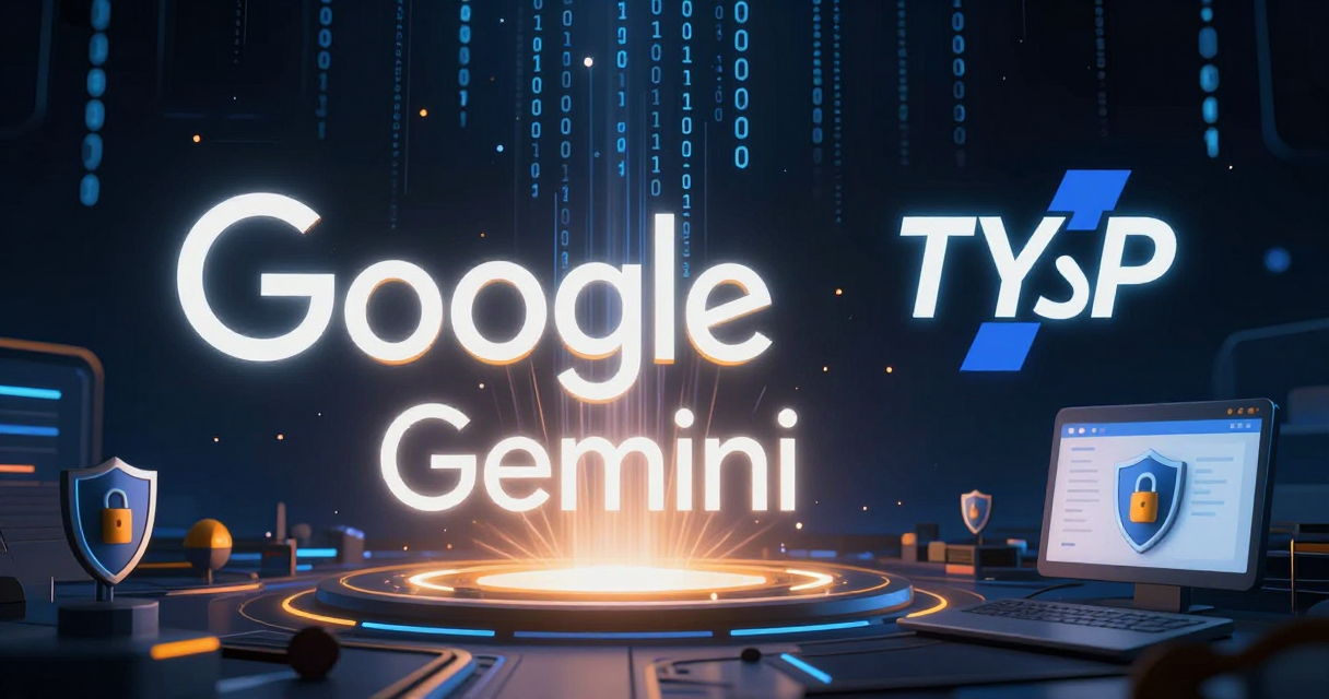 Illustration representing Google I/O 2026, TypeScript 7, WebMCP, and cybersecurity in a futuristic digital landscape